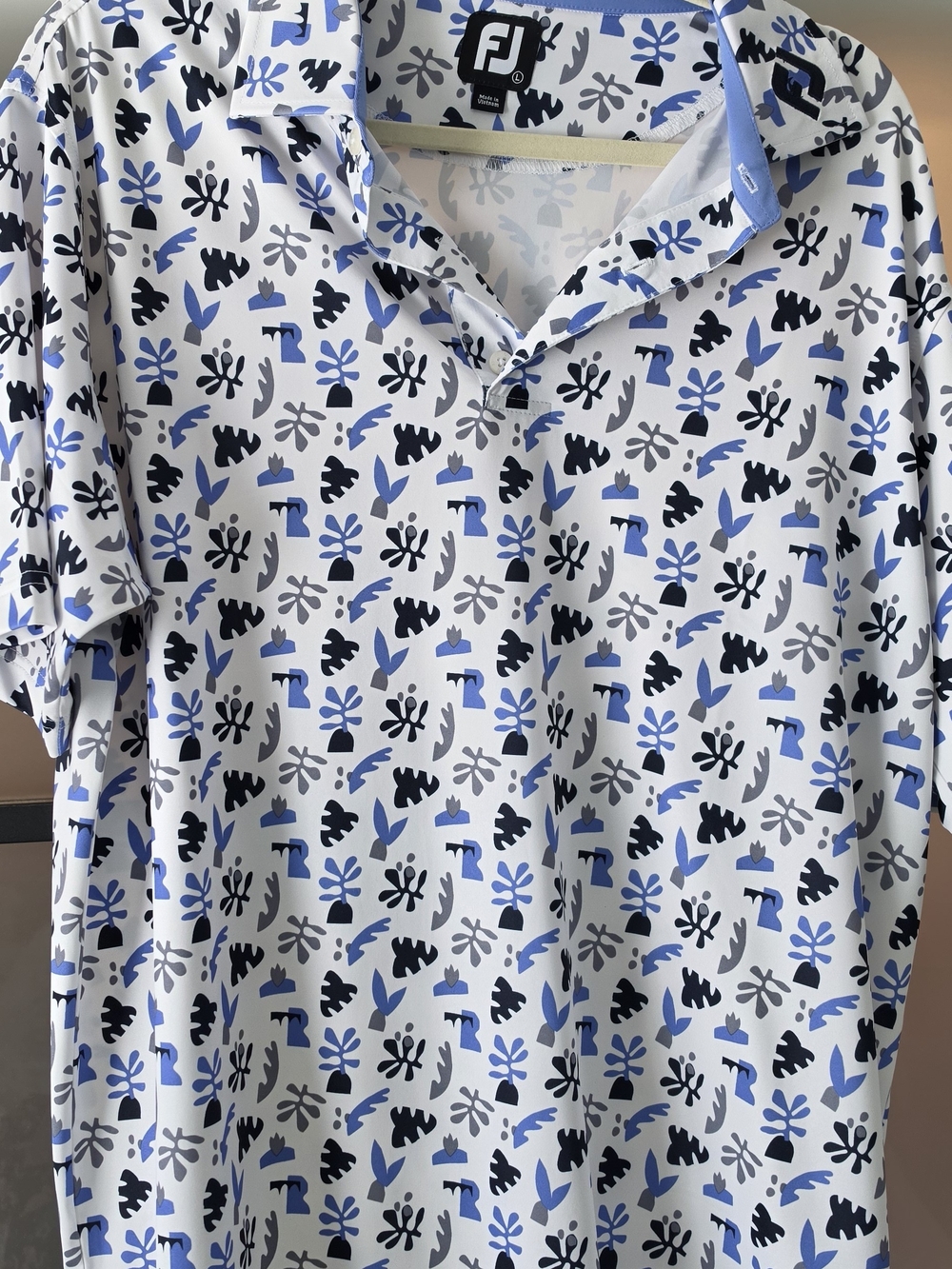 FootJoy Men’s Short Sleeve Golf Polo - White, Blue, Black- Revere Golf Club Logo